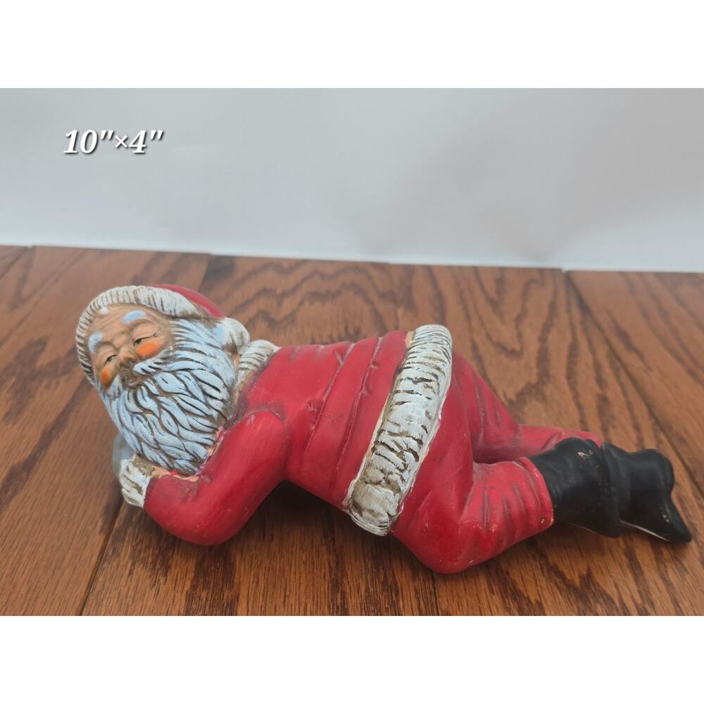 Vintage Hand-Painted Ceramic Snoozing Santa Shelf Sitter Mantel Decor ~10”‎
